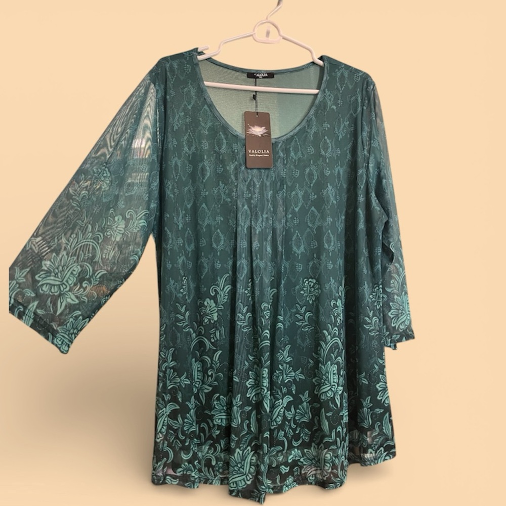NWT XXL Elegant Green Floral Women's Top